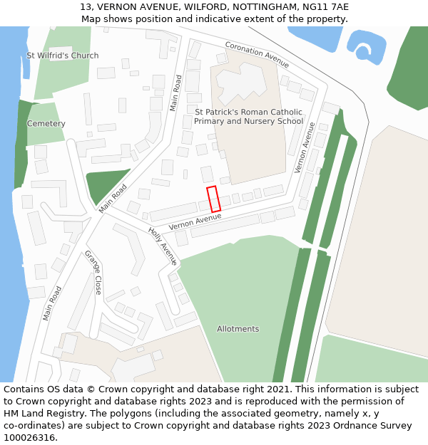 13, VERNON AVENUE, WILFORD, NOTTINGHAM, NG11 7AE: Location map and indicative extent of plot