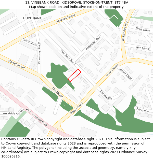 13, VINEBANK ROAD, KIDSGROVE, STOKE-ON-TRENT, ST7 4BA: Location map and indicative extent of plot