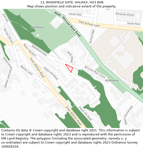 13, WAKEFIELD GATE, HALIFAX, HX3 0HB: Location map and indicative extent of plot