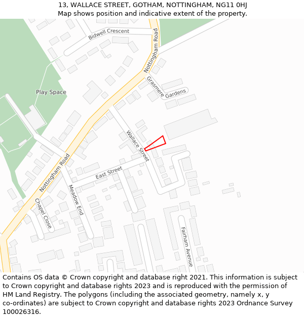 13, WALLACE STREET, GOTHAM, NOTTINGHAM, NG11 0HJ: Location map and indicative extent of plot