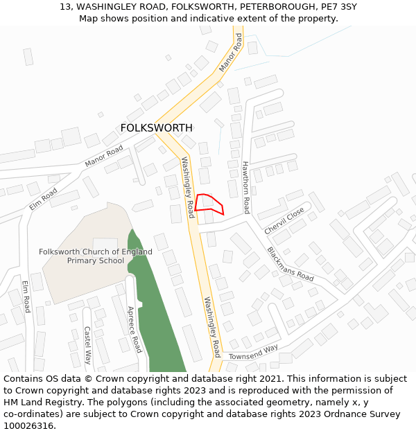 13, WASHINGLEY ROAD, FOLKSWORTH, PETERBOROUGH, PE7 3SY: Location map and indicative extent of plot