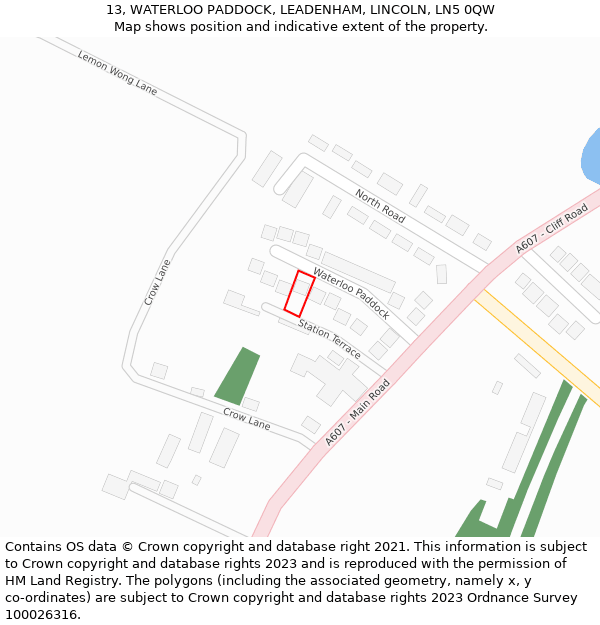13, WATERLOO PADDOCK, LEADENHAM, LINCOLN, LN5 0QW: Location map and indicative extent of plot