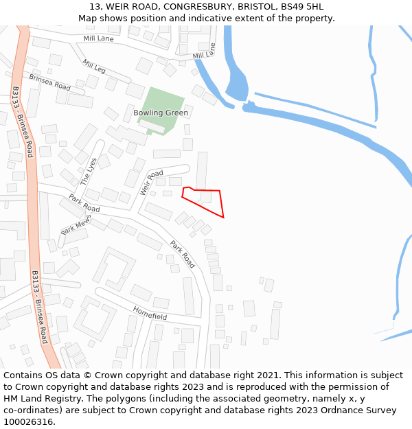 13, WEIR ROAD, CONGRESBURY, BRISTOL, BS49 5HL: Location map and indicative extent of plot