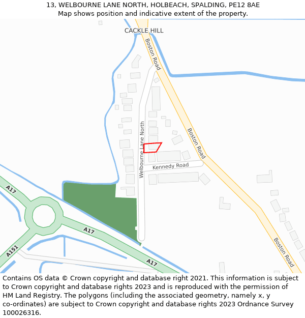 13, WELBOURNE LANE NORTH, HOLBEACH, SPALDING, PE12 8AE: Location map and indicative extent of plot