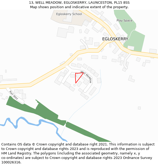 13, WELL MEADOW, EGLOSKERRY, LAUNCESTON, PL15 8SS: Location map and indicative extent of plot