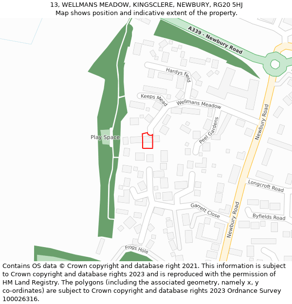 13, WELLMANS MEADOW, KINGSCLERE, NEWBURY, RG20 5HJ: Location map and indicative extent of plot