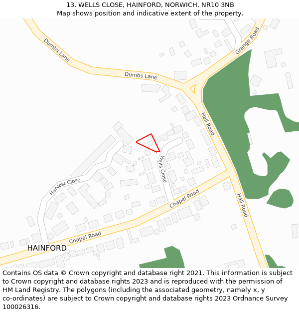 13, WELLS CLOSE, HAINFORD, NORWICH, NR10 3NB: Location map and indicative extent of plot