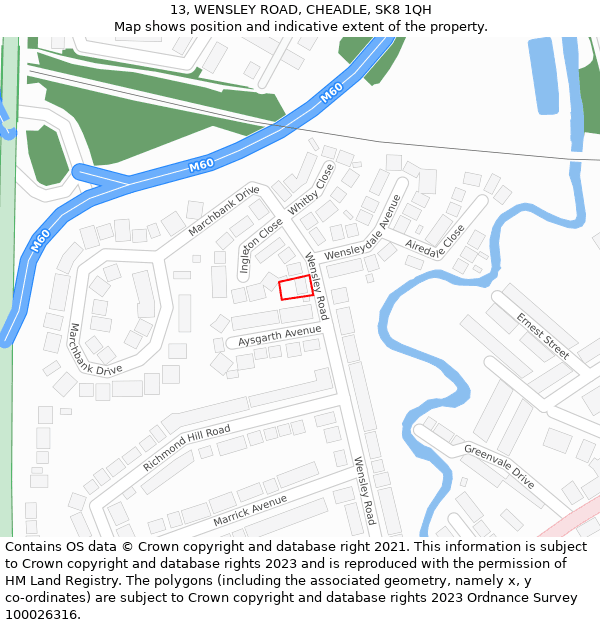 13, WENSLEY ROAD, CHEADLE, SK8 1QH: Location map and indicative extent of plot