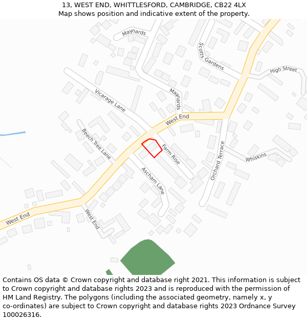 13, WEST END, WHITTLESFORD, CAMBRIDGE, CB22 4LX: Location map and indicative extent of plot