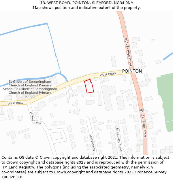 13, WEST ROAD, POINTON, SLEAFORD, NG34 0NA: Location map and indicative extent of plot