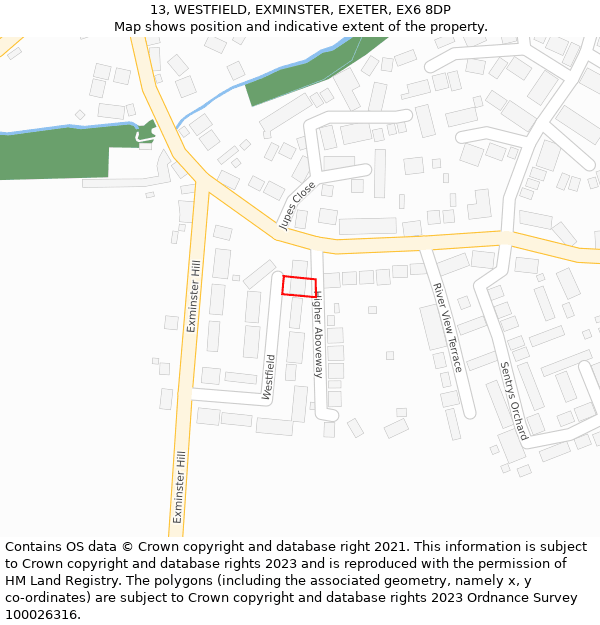 13, WESTFIELD, EXMINSTER, EXETER, EX6 8DP: Location map and indicative extent of plot