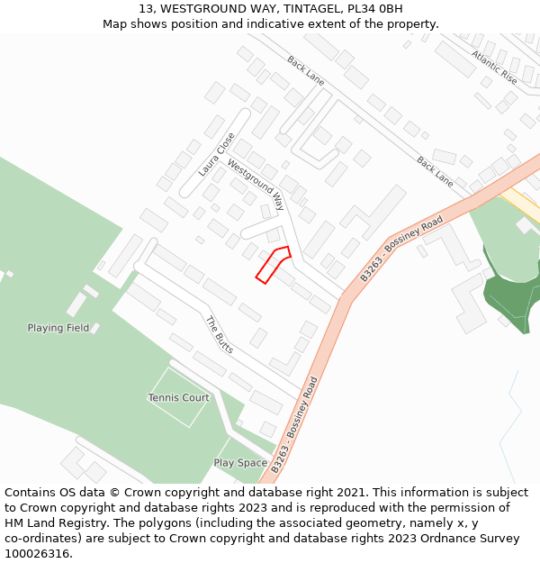 13, WESTGROUND WAY, TINTAGEL, PL34 0BH: Location map and indicative extent of plot