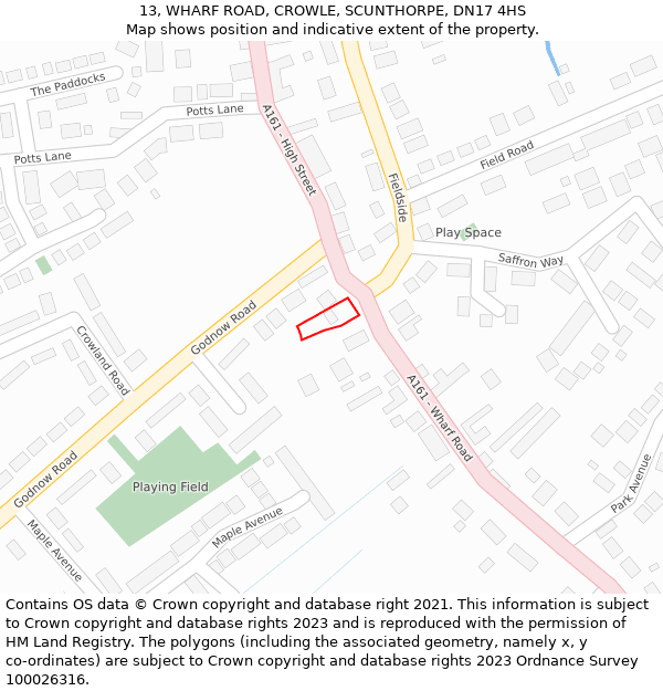 13, WHARF ROAD, CROWLE, SCUNTHORPE, DN17 4HS: Location map and indicative extent of plot