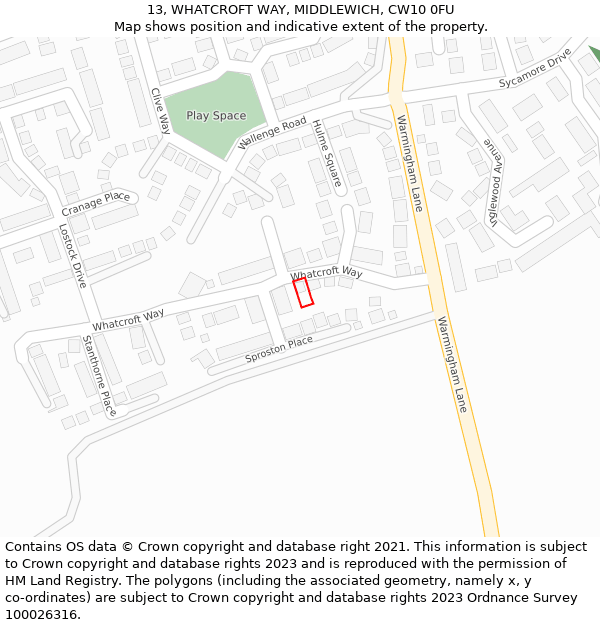 13, WHATCROFT WAY, MIDDLEWICH, CW10 0FU: Location map and indicative extent of plot