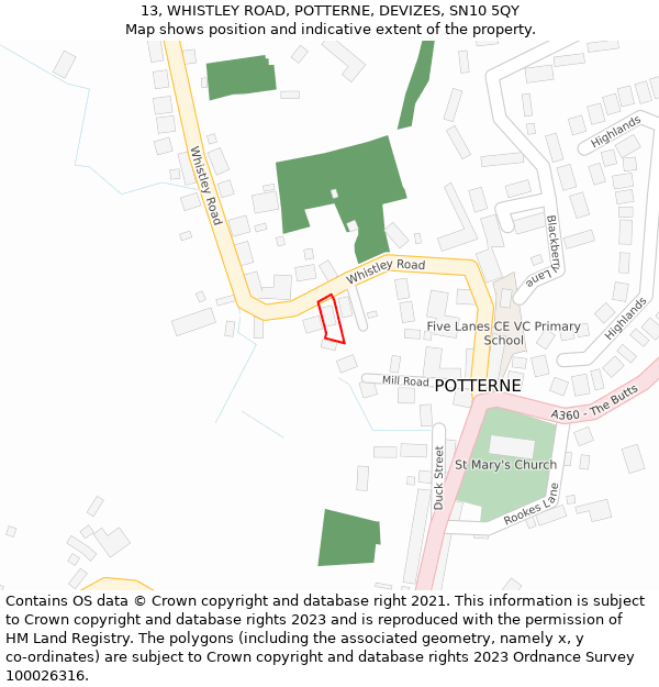 13, WHISTLEY ROAD, POTTERNE, DEVIZES, SN10 5QY: Location map and indicative extent of plot