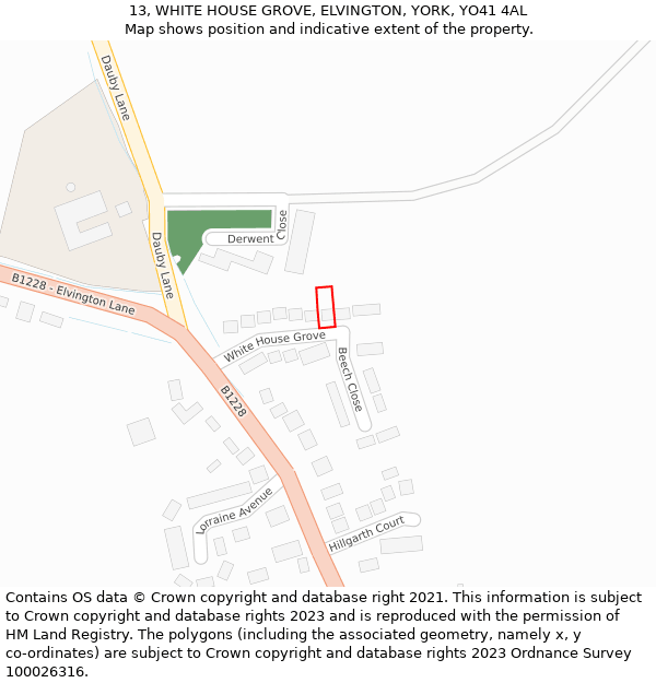 13, WHITE HOUSE GROVE, ELVINGTON, YORK, YO41 4AL: Location map and indicative extent of plot