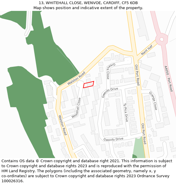 13, WHITEHALL CLOSE, WENVOE, CARDIFF, CF5 6DB: Location map and indicative extent of plot