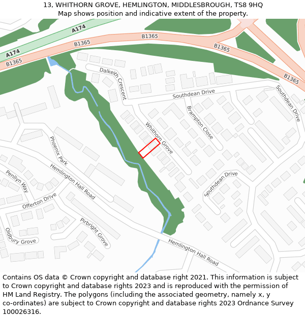 13, WHITHORN GROVE, HEMLINGTON, MIDDLESBROUGH, TS8 9HQ: Location map and indicative extent of plot