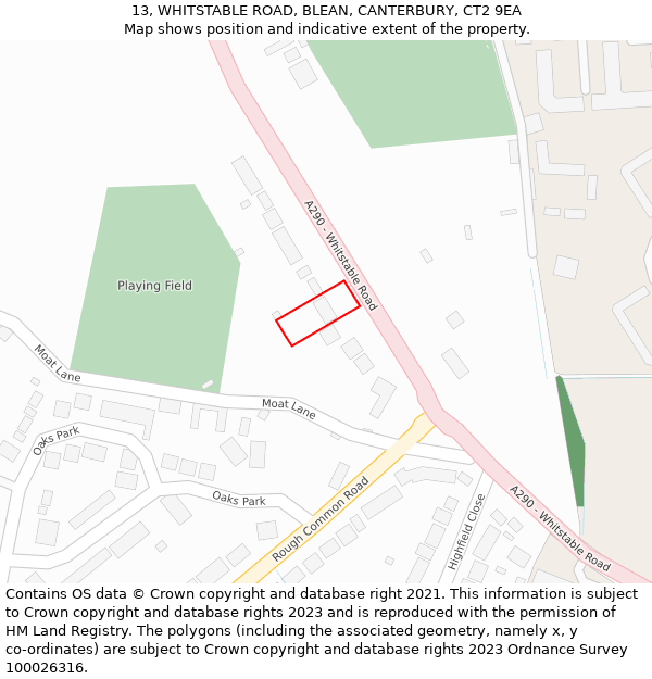 13, WHITSTABLE ROAD, BLEAN, CANTERBURY, CT2 9EA: Location map and indicative extent of plot