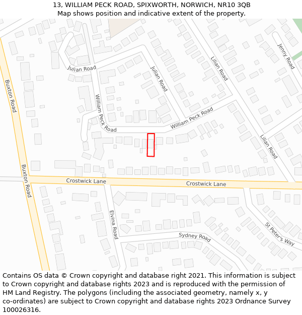 13, WILLIAM PECK ROAD, SPIXWORTH, NORWICH, NR10 3QB: Location map and indicative extent of plot