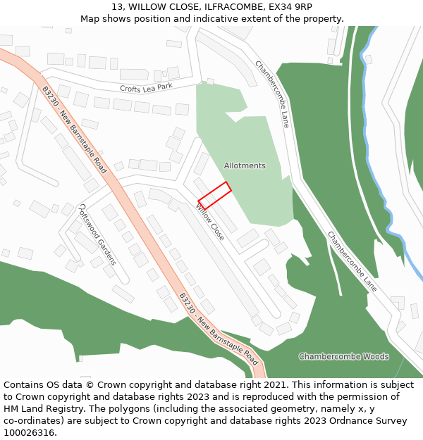 13, WILLOW CLOSE, ILFRACOMBE, EX34 9RP: Location map and indicative extent of plot