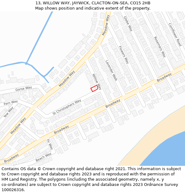 13, WILLOW WAY, JAYWICK, CLACTON-ON-SEA, CO15 2HB: Location map and indicative extent of plot