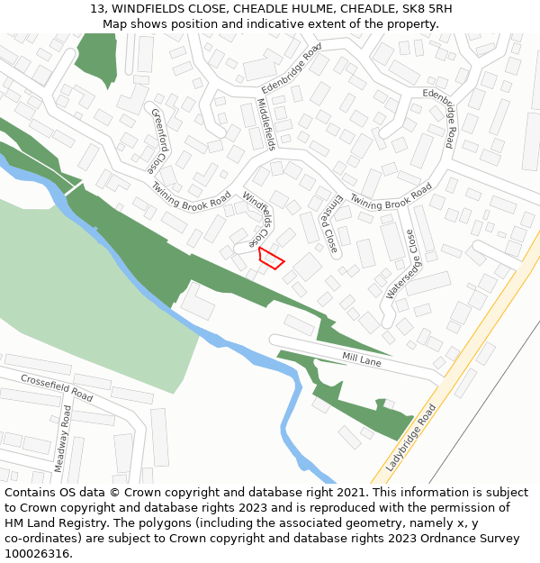 13, WINDFIELDS CLOSE, CHEADLE HULME, CHEADLE, SK8 5RH: Location map and indicative extent of plot