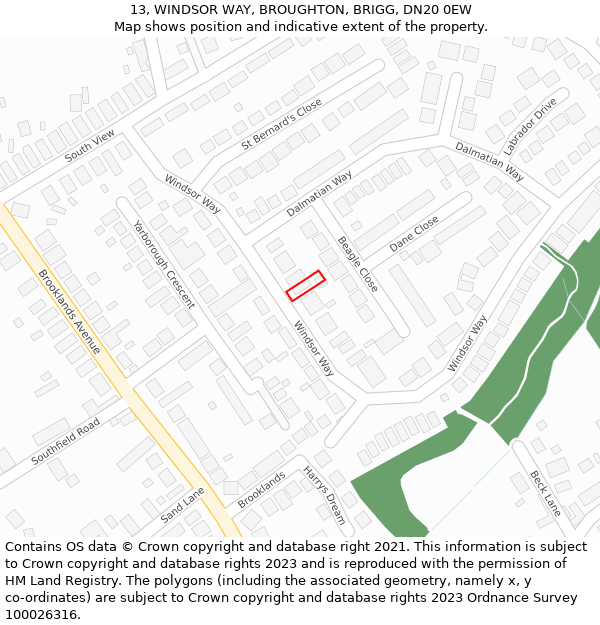 13, WINDSOR WAY, BROUGHTON, BRIGG, DN20 0EW: Location map and indicative extent of plot