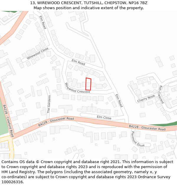 13, WIREWOOD CRESCENT, TUTSHILL, CHEPSTOW, NP16 7BZ: Location map and indicative extent of plot