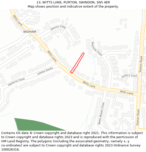 13, WITTS LANE, PURTON, SWINDON, SN5 4ER: Location map and indicative extent of plot