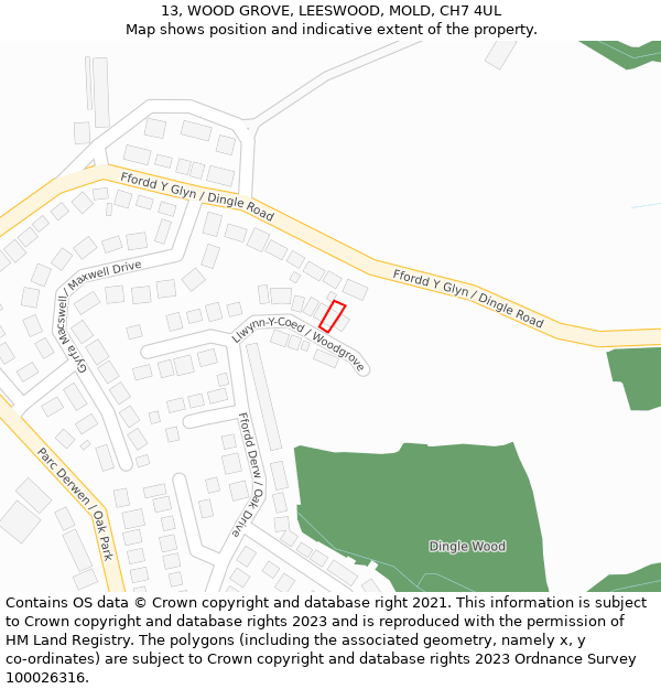 13, WOOD GROVE, LEESWOOD, MOLD, CH7 4UL: Location map and indicative extent of plot