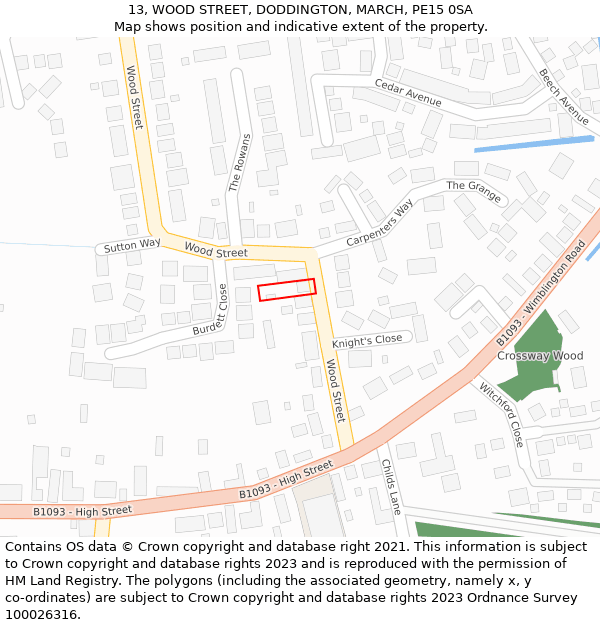 13, WOOD STREET, DODDINGTON, MARCH, PE15 0SA: Location map and indicative extent of plot