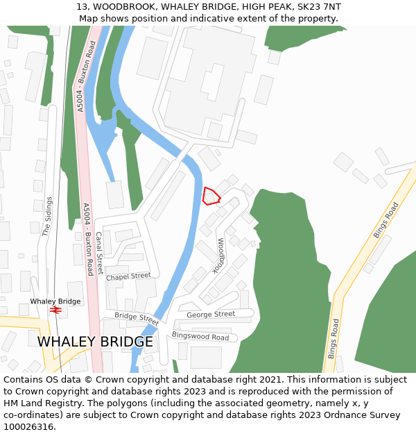 13, WOODBROOK, WHALEY BRIDGE, HIGH PEAK, SK23 7NT: Location map and indicative extent of plot
