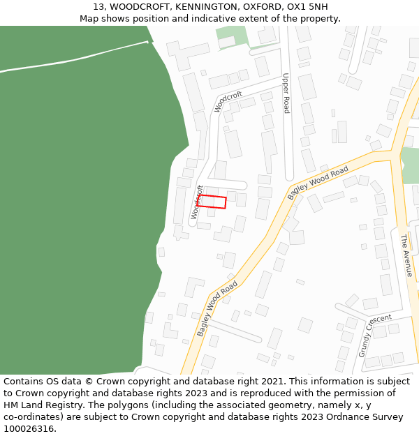 13, WOODCROFT, KENNINGTON, OXFORD, OX1 5NH: Location map and indicative extent of plot