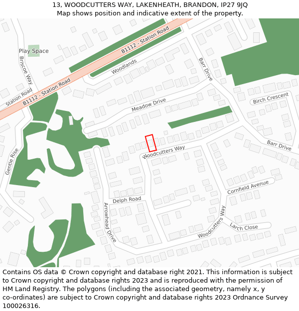 13, WOODCUTTERS WAY, LAKENHEATH, BRANDON, IP27 9JQ: Location map and indicative extent of plot