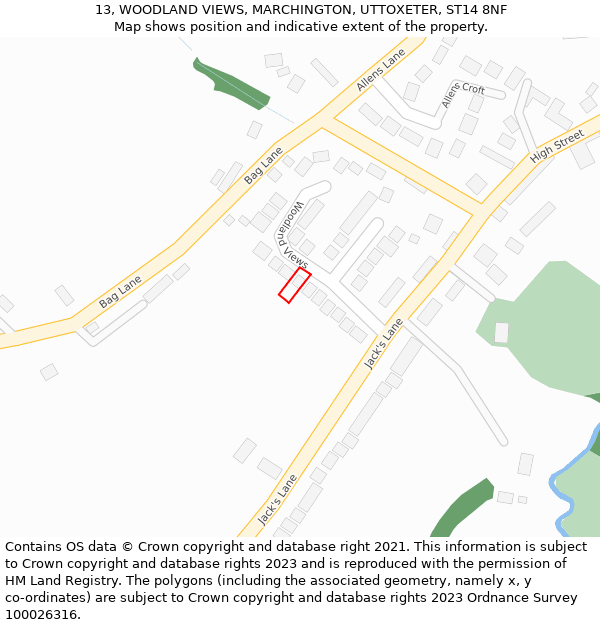 13, WOODLAND VIEWS, MARCHINGTON, UTTOXETER, ST14 8NF: Location map and indicative extent of plot