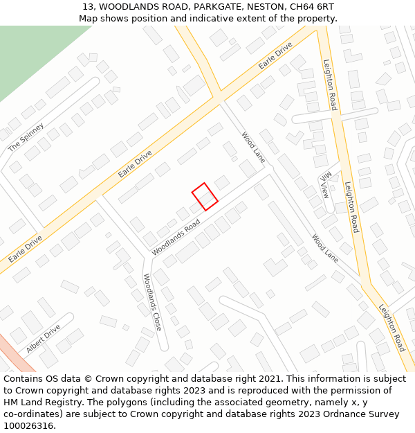 13, WOODLANDS ROAD, PARKGATE, NESTON, CH64 6RT: Location map and indicative extent of plot