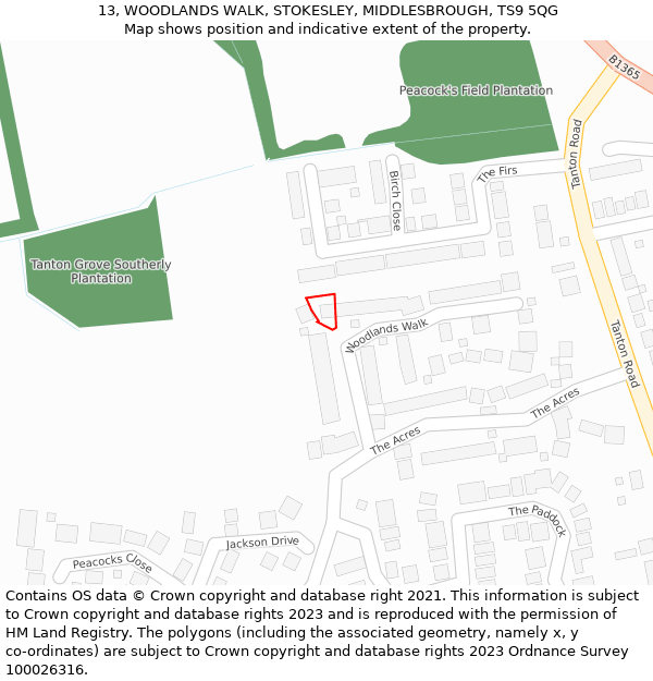 13, WOODLANDS WALK, STOKESLEY, MIDDLESBROUGH, TS9 5QG: Location map and indicative extent of plot