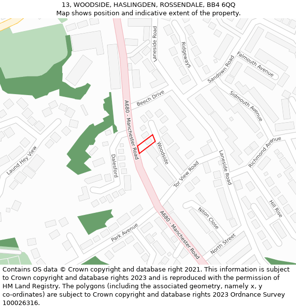 13, WOODSIDE, HASLINGDEN, ROSSENDALE, BB4 6QQ: Location map and indicative extent of plot