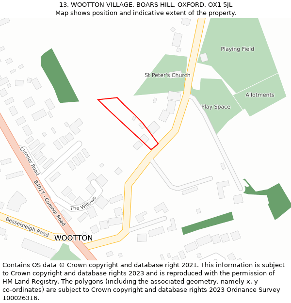 13, WOOTTON VILLAGE, BOARS HILL, OXFORD, OX1 5JL: Location map and indicative extent of plot