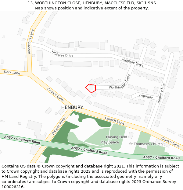 13, WORTHINGTON CLOSE, HENBURY, MACCLESFIELD, SK11 9NS: Location map and indicative extent of plot