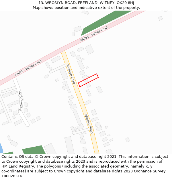 13, WROSLYN ROAD, FREELAND, WITNEY, OX29 8HJ: Location map and indicative extent of plot