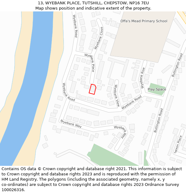 13, WYEBANK PLACE, TUTSHILL, CHEPSTOW, NP16 7EU: Location map and indicative extent of plot