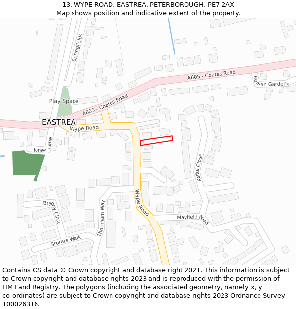 13, WYPE ROAD, EASTREA, PETERBOROUGH, PE7 2AX: Location map and indicative extent of plot