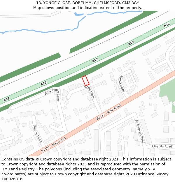 13, YONGE CLOSE, BOREHAM, CHELMSFORD, CM3 3GY: Location map and indicative extent of plot