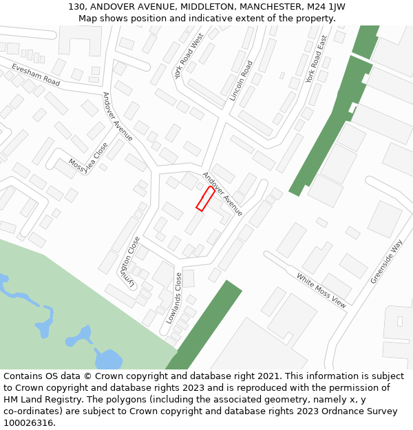 130, ANDOVER AVENUE, MIDDLETON, MANCHESTER, M24 1JW: Location map and indicative extent of plot