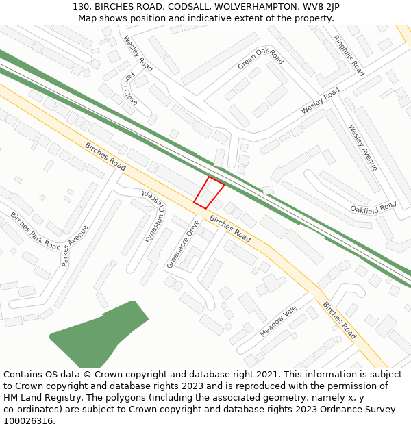 130, BIRCHES ROAD, CODSALL, WOLVERHAMPTON, WV8 2JP: Location map and indicative extent of plot