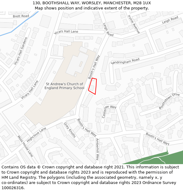 130, BOOTHSHALL WAY, WORSLEY, MANCHESTER, M28 1UX: Location map and indicative extent of plot