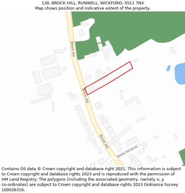 130, BROCK HILL, RUNWELL, WICKFORD, SS11 7NX: Location map and indicative extent of plot