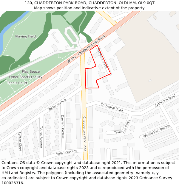 130, CHADDERTON PARK ROAD, CHADDERTON, OLDHAM, OL9 0QT: Location map and indicative extent of plot